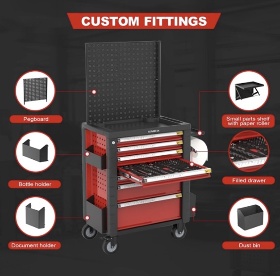 カスタマイズされた KINBOX 7 引き出しローリングツールキャビネットフィッティング